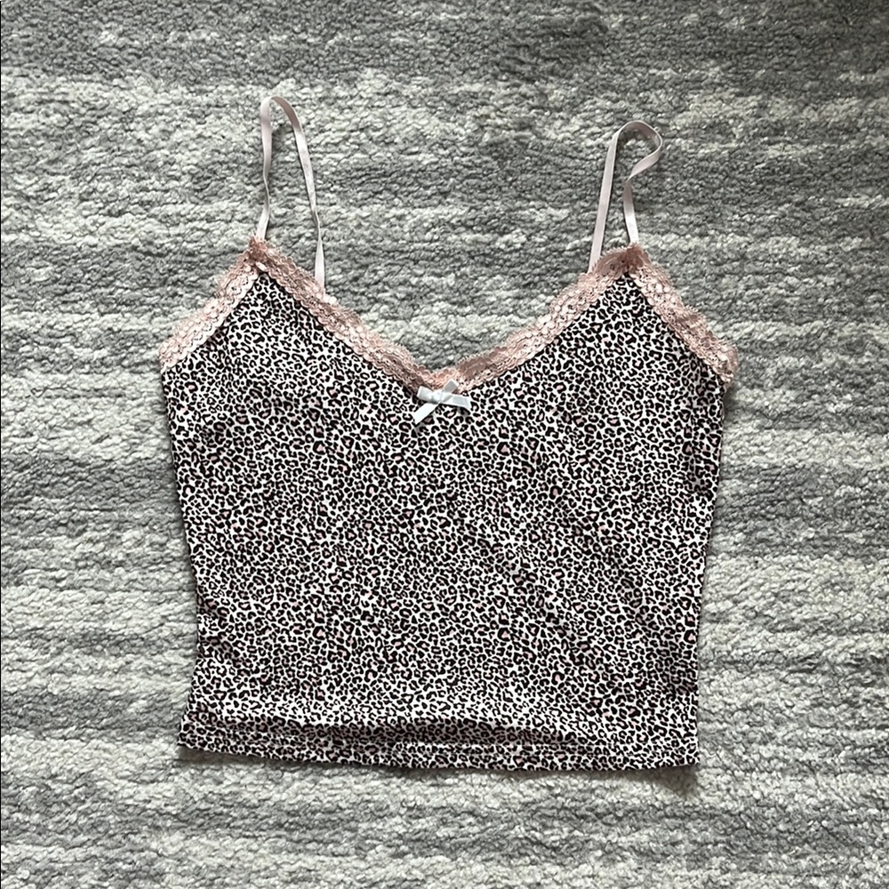 Leopard Print Camisole with Peach Lace